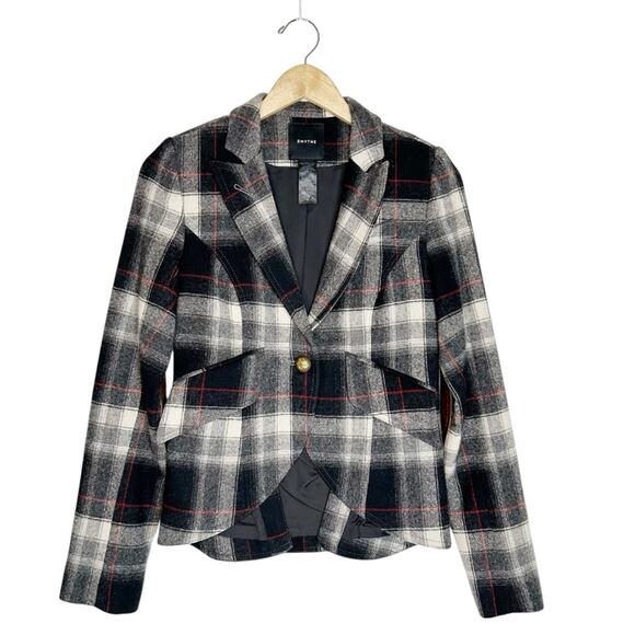 SMYTHE Duchess Wool Elbow Patch Plaid Blazer - Picture 4 of 11